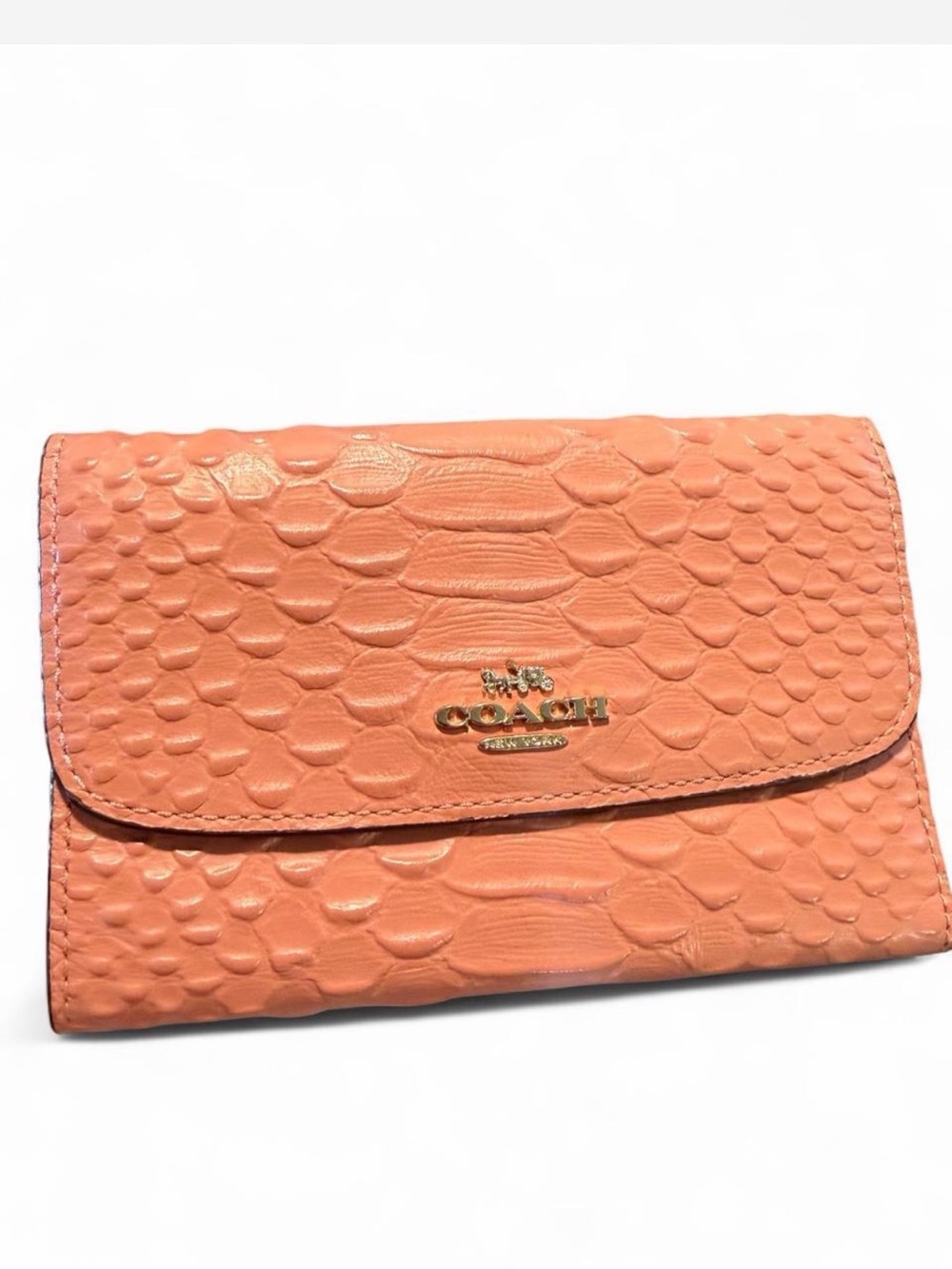 Coach Coral Textured Leather Wallet with Gold Logo